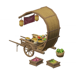 Крытая телега с фруктами и овощами
