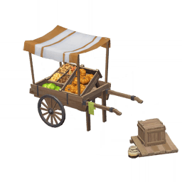 Телега с обильным урожаем фруктов