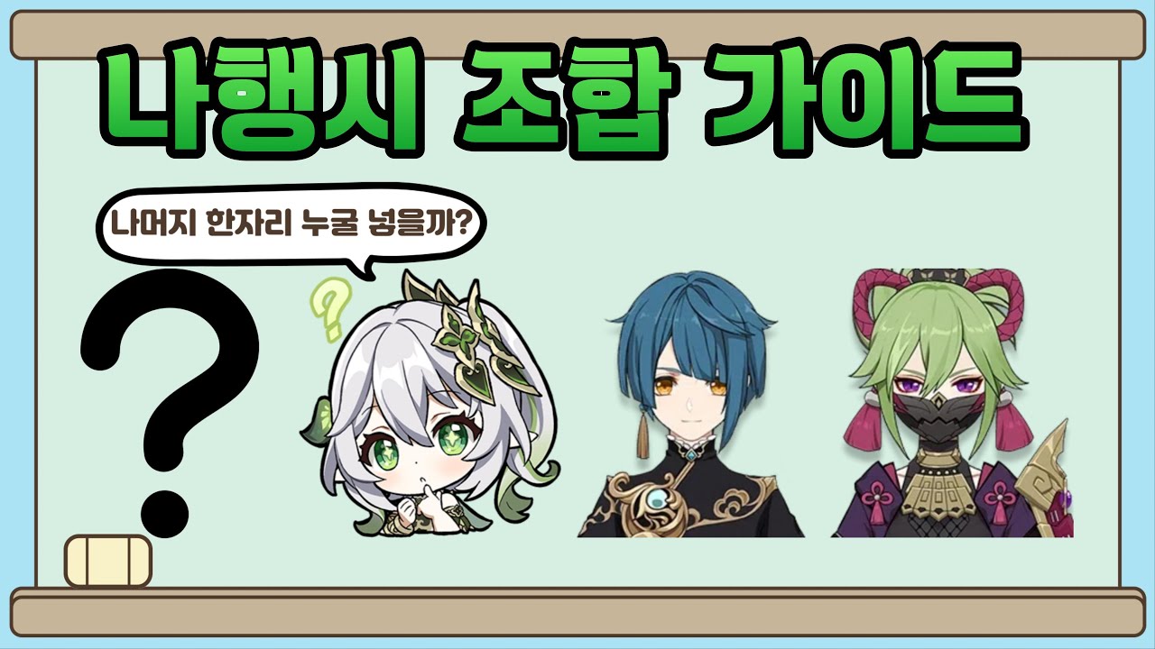 원신 나히다, 행추, 쿠키 시노부를 활용한 1티어 만개 파티 조합 예시 화면