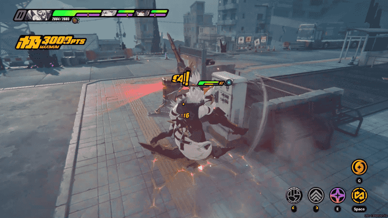 젠레스 존 제로 전투 화면 내 적의 노란색 그로기 수치와 콤보 스킬 발동 인터페이스